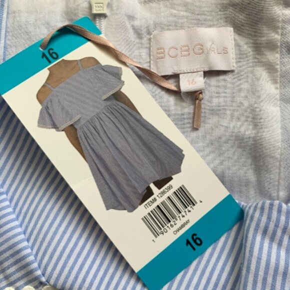 NWT - BCBGirls Pinstripe Blue White Cold Shoulder Dress Sz 16 #92F - Picture 8 of 10